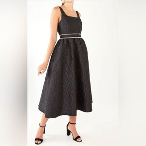 New Abbey Glass Victoria Black Textured Satin Jacquard Dress size Small